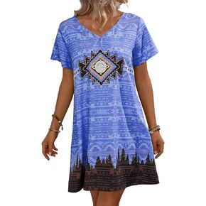 Sasamul Floral Print V Neck Short Dress for Women Sexy Short Sleeve Loose Fit Summer Dress in Saudi Arabia
