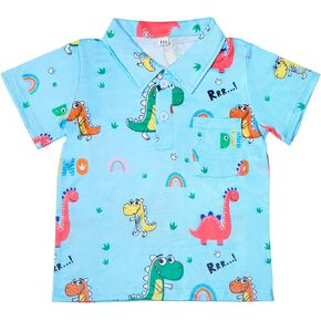 Toddler Boys Girls Short Sleeve Polo Shirt Cartoon Dinosaur Printed Kids Tops T Shirt with Pocket Baby Boy Clothes