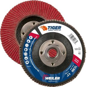 Weiler 51164 Tiger Paw XHD Super High Density Abrasive Flap Disc, Type 27 Flat Style, Phenolic Backing, Zirconia Alumina, 4-1/2" Diameter, 5/8"-11 Arbor, 36 Grit, 12000 RPM (Pack of 10)
