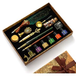 مجموعة أقلام وحبر من RoseFlower، مجموعة أقلام ريشة الخط مع قلم غمس، 18 سنًا قابلة للاستبدال، 6 حبر، ختم ختم الشمع، ختم الشمع، شمع الشاي، أداة فتح المغلف، كوب، هدية فنية لكتابة الرسم in Kuwait