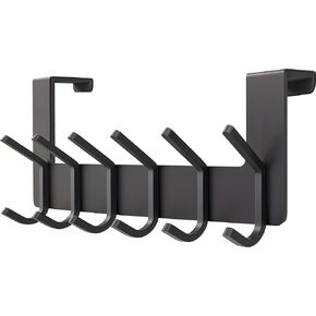 SAYONEYES Over The Door Hooks for Hanging - Heavy Duty SUS304 Stainless Steel 6 Double Hooks Behind The Door Coat Hanger - Over The Door Towel Rack for Bathroom, Bedroom, Closet (Black)
