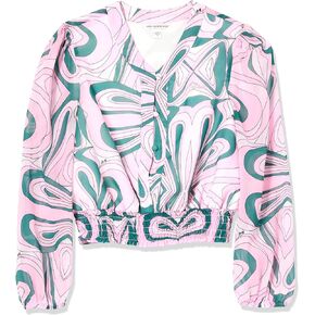 GUESS Girls' Long Sleeve Chiffon All Over Print Blouse
