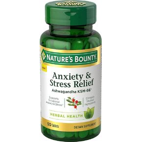 Nature's Bounty Anxiety & Stress Relief Ashwagandha Ksm-66 Tablets, 50 Count