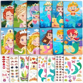Zayvor 20 Sheet Make Your Own Stickers for Kids, Make-a-Face Stickers, Mermaid Princess Mix and Match Stickers Sheet Craft Sticker, Gift, Party Favors, School Reward, Birthday Christmas Games