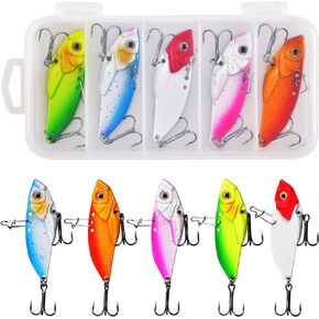 Fishing Lures Pre-Rigged Jig Head Metal Spoon Hard Spinner Blade Bait Fishing Lure Treble Hooks 3D Eyes Metal VIB Spoon Swimbait Vibrating Jigging Freshwater Saltwater 5PCS