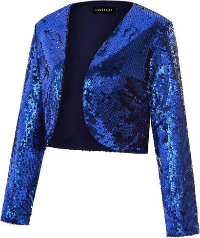 MINTLIMIT Women's Sequin Shrug Bolero Long Sleeve Open Front Party Sparkly Cropped Cardigan Glitter Shiny Jackets in Kuwait