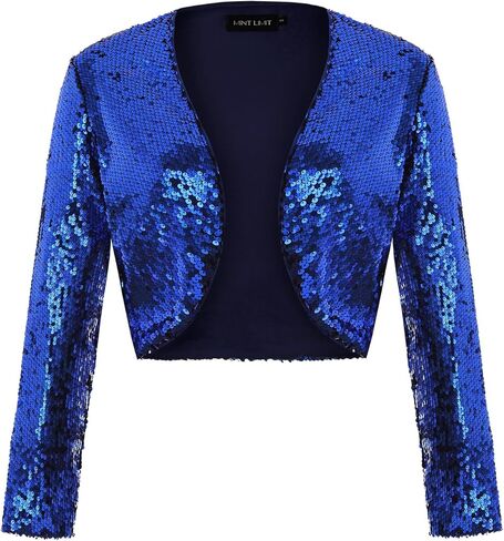 MINTLIMIT Women's Sequin Shrug Bolero Long Sleeve Open Front Party Sparkly Cropped Cardigan Glitter Shiny Jackets in Kuwait