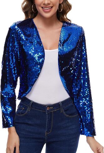 MINTLIMIT Women's Sequin Shrug Bolero Long Sleeve Open Front Party Sparkly Cropped Cardigan Glitter Shiny Jackets in Kuwait