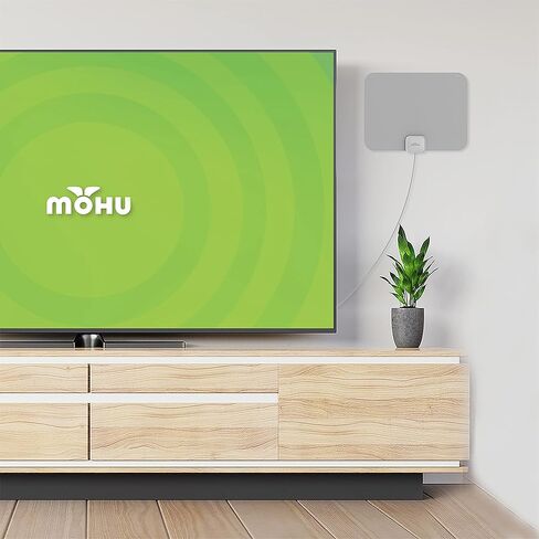 Mohu Leaf Amplified - هوائي تلفزيون داخلي رفيع للغاية، نطاق 60 ميل، Jolt Switch Amp، UHF VHF، متعدد الاتجاهات، 4K UHD، تلفزيون NEXTGEN - مع كابل بطول 12 قدم in Kuwait