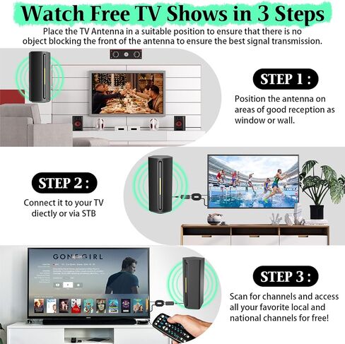TV Antenna Indoor, 4K Ultra HD TV Antenna with Amplifier and Signal Booster, KENNEDICH Long Range Reception Digital Antenna for Smart TV and Old TVs with 33ft Coax Cables in Saudi Arabia