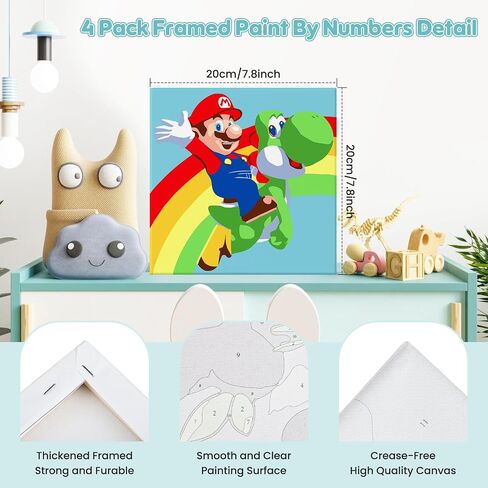 4 Pack Paint by Numbers for Kids Beginners - Framed Canvas Cartoon Painting by Numbers for Kids Ages 5-8-12, Easy Paint by Numbers Kit Crafts for Kids Paint by Number Kits for Wall Decor(8X8inch) in Saudi Arabia