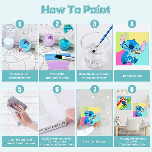 4 Pack Paint by Numbers for Kids Beginners - Framed Canvas Cartoon Painting by Numbers for Kids Ages 5-8-12, Easy Paint by Numbers Kit Crafts for Kids Paint by Number Kits for Wall Decor(8X8inch) in Saudi Arabia