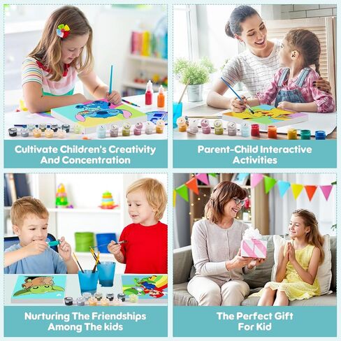 4 Pack Paint by Numbers for Kids Beginners - Framed Canvas Cartoon Painting by Numbers for Kids Ages 5-8-12, Easy Paint by Numbers Kit Crafts for Kids Paint by Number Kits for Wall Decor(8X8inch) in Saudi Arabia