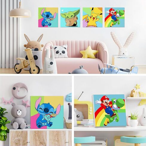 4 Pack Paint by Numbers for Kids Beginners - Framed Canvas Cartoon Painting by Numbers for Kids Ages 5-8-12, Easy Paint by Numbers Kit Crafts for Kids Paint by Number Kits for Wall Decor(8X8inch) in Saudi Arabia