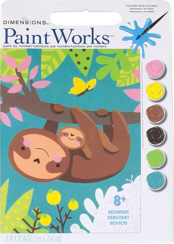Paintworks Sloth Family Paint by Number Kit, Finished Size 8" x 10", White 11 Piece in Saudi Arabia