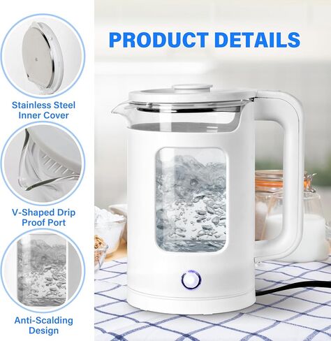 Stainless Steel Electric Tea Kettle, Electric Kettles for Boiling Water, 1.7L Electric Kettle, Cordless Water Boiler with 360 Degree Rotational Base, Automatic Shut Off, 1000W, Silver (White) in Saudi Arabia