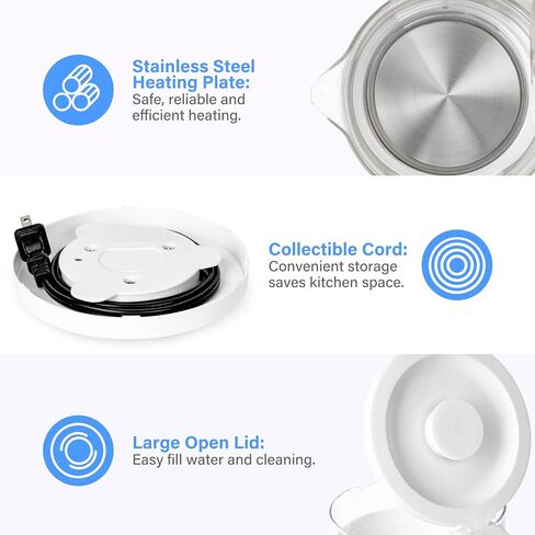 Stainless Steel Electric Tea Kettle, Electric Kettles for Boiling Water, 1.7L Electric Kettle, Cordless Water Boiler with 360 Degree Rotational Base, Automatic Shut Off, 1000W, Silver (White) in Saudi Arabia