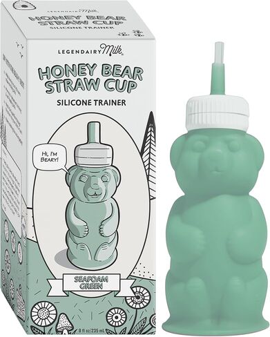 Legendairy Milk Honey Bear Straw Cup Silicone for Babies (Green/Raspberry), 8 oz. Dishwasher Safe Baby Straw Cup, Food Grade Silicone, Honeybear Sippy Cup for Ages 4+ Months (Pack of 2) in Saudi Arabia