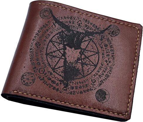 Mayan Corner - محفظة رجالية مصنوعة يدويًا من الجلد الطبيعي، محفظة ثنائية الطي، نمط رموز الشيطان الخماسي القديم - 3CH in Kuwait
