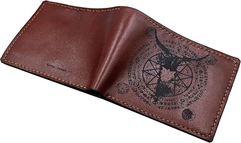 Mayan Corner - محفظة رجالية مصنوعة يدويًا من الجلد الطبيعي، محفظة ثنائية الطي، نمط رموز الشيطان الخماسي القديم - 3CH in Kuwait