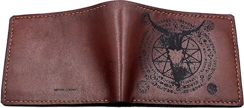 Mayan Corner - محفظة رجالية مصنوعة يدويًا من الجلد الطبيعي، محفظة ثنائية الطي، نمط رموز الشيطان الخماسي القديم - 3CH in Kuwait