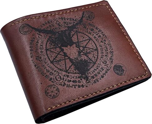 Mayan Corner - محفظة رجالية مصنوعة يدويًا من الجلد الطبيعي، محفظة ثنائية الطي، نمط رموز الشيطان الخماسي القديم - 3CH in Kuwait
