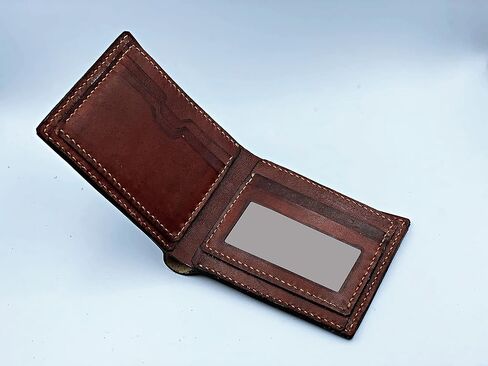 Mayan Corner - محفظة رجالية مصنوعة يدويًا من الجلد الطبيعي، محفظة ثنائية الطي، نمط رموز الشيطان الخماسي القديم - 3CH in Kuwait