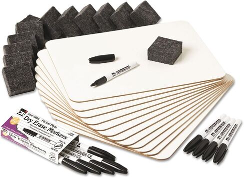 Charles Leonard Dry Erase Board Classroom Pack - Mini Lapboard School Supplies - Includes 12 Each One-Sided Lined Erasable White Boards, 2 Inch Felt Erasers and Black Dry Erase Markers (35025) in Saudi Arabia