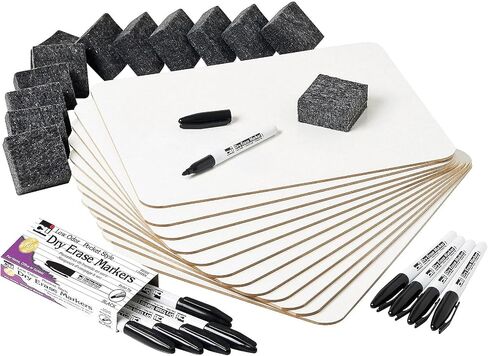 Charles Leonard Dry Erase Board Classroom Pack - Mini Lapboard School Supplies - Includes 12 Each One-Sided Lined Erasable White Boards, 2 Inch Felt Erasers and Black Dry Erase Markers (35025) in Saudi Arabia
