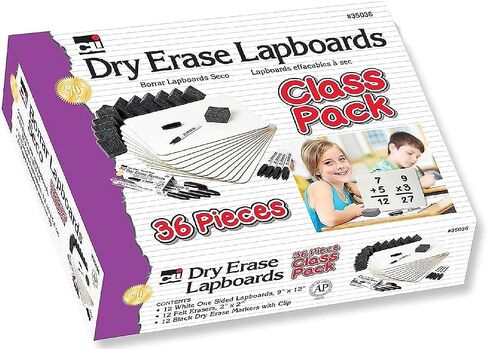 Charles Leonard Dry Erase Board Classroom Pack - Mini Lapboard School Supplies - Includes 12 Each One-Sided Lined Erasable White Boards, 2 Inch Felt Erasers and Black Dry Erase Markers (35025) in Saudi Arabia