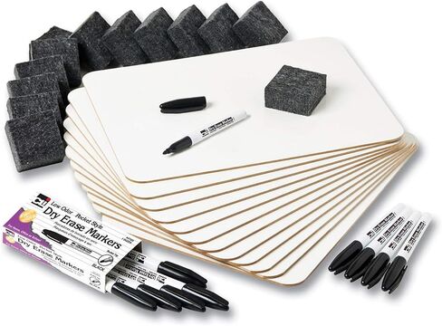 Charles Leonard Dry Erase Board Classroom Pack - Mini Lapboard School Supplies - Includes 12 Each One-Sided Lined Erasable White Boards, 2 Inch Felt Erasers and Black Dry Erase Markers (35025) in Saudi Arabia