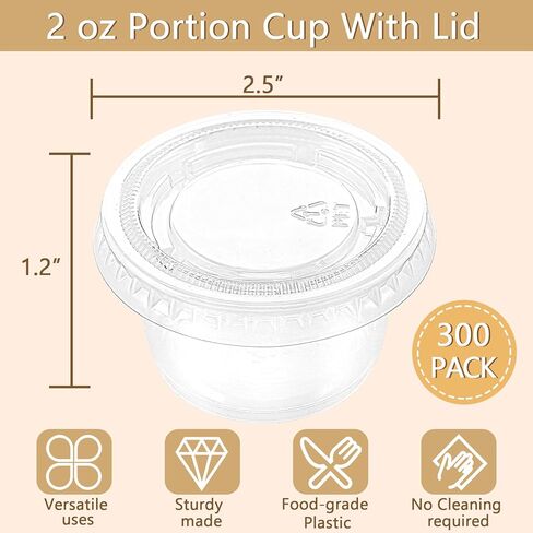 Loppdece [300 مجموعة - أكواب جيلو شوت سعة 2 أونصة، أكواب صغيرة مع أغطية، أكواب بهارات للاستعمال مرة واحدة محكمة الغلق وقابلة للتكديس، حاويات بلاستيكية شفافة مع أغطية لتتبيلة السلطة وصلصة الغمس والبهارات in Kuwait