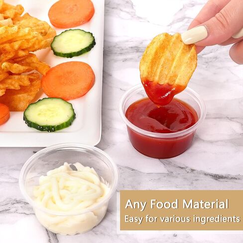 Loppdece [300 مجموعة - أكواب جيلو شوت سعة 2 أونصة، أكواب صغيرة مع أغطية، أكواب بهارات للاستعمال مرة واحدة محكمة الغلق وقابلة للتكديس، حاويات بلاستيكية شفافة مع أغطية لتتبيلة السلطة وصلصة الغمس والبهارات in Kuwait