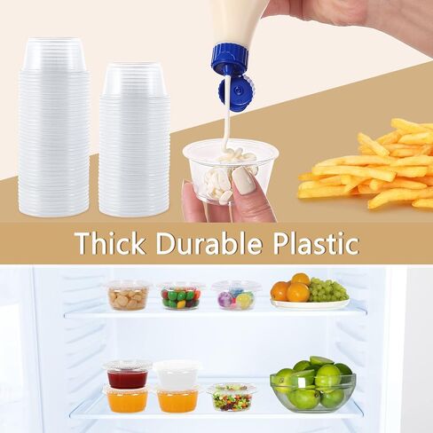 Loppdece [300 مجموعة - أكواب جيلو شوت سعة 2 أونصة، أكواب صغيرة مع أغطية، أكواب بهارات للاستعمال مرة واحدة محكمة الغلق وقابلة للتكديس، حاويات بلاستيكية شفافة مع أغطية لتتبيلة السلطة وصلصة الغمس والبهارات in Kuwait