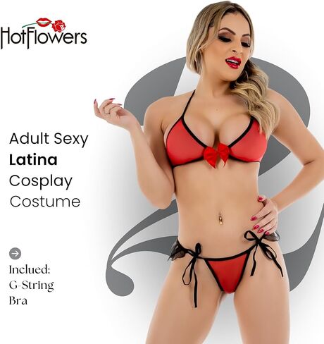 HOT FLOWERS Latina Woman Costume Lingerie Set Cosplay with G-String, Top – Roleplay Outfit in Kuwait