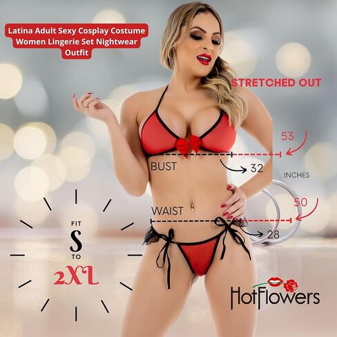 HOT FLOWERS Latina Woman Costume Lingerie Set Cosplay with G-String, Top – Roleplay Outfit in Kuwait