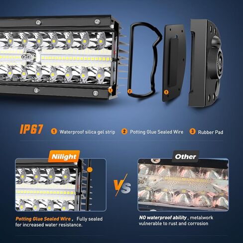 Nilight LED Light Bar 9.5 Inch Triple Row Spot Flood Combo 64LEDs Lights Fog Light Driving Light Work Light Backup Light Bumper Lights for Off-Road Truck SUV ATV UTV in Kuwait