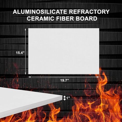 Ceramic Fiber Board Insulation - 2300F Rated - 1" Thick x 15.4" x 19.7" - Pack of 1 - Ceramic Fiber Thermal Insulation Board for Stove, Fireplace, Pizza Oven, Forge, Furnace, Kiln, Boiler in Saudi Arabia