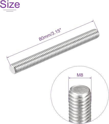 DMiotech 10 عبوات M8 x 80 مم قضيب ملولب بالكامل 304 من الفولاذ المقاوم للصدأ خيوط اليد اليمنى قضيب شريط ترصيع المشابك ومسامير U in Saudi Arabia