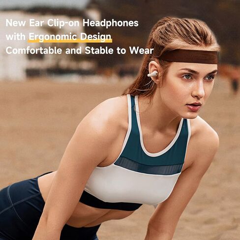 Open Ear Clip Headphones, Wireless Earbuds Bluetooth 5.3 Sport Clip-on Earphones Built-in Microphone,Waterproof, 30H Playtime Wireless Bluetooth Ear Buds Compatible with Android iOS/Samsung-Brown in Saudi Arabia