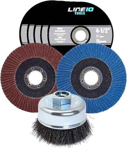 أدوات LINE10، مجموعة ملحقات جلاخة زاوية مقاس 4-1/2 بوصة، وفرشاة سلكية، وأقراص طحن، وعجلات قطع in Kuwait
