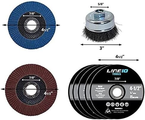 أدوات LINE10، مجموعة ملحقات جلاخة زاوية مقاس 4-1/2 بوصة، وفرشاة سلكية، وأقراص طحن، وعجلات قطع in Kuwait