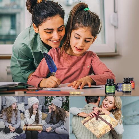 مجموعة أقلام وحبر من RoseFlower، مجموعة أقلام ريشة الخط مع قلم غمس، 18 سنًا قابلة للاستبدال، 6 حبر، ختم ختم الشمع، ختم الشمع، شمع الشاي، أداة فتح المغلف، كوب، هدية فنية لكتابة الرسم in Kuwait