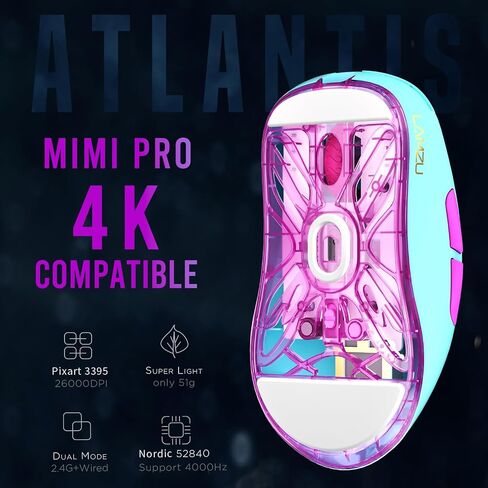 Lamzu Atlantis Mini Pro Wireless Gaming Mouse, Ultra Lightweight 51g, Mechanical Switch,Symmetrical,26000 DPI,MCU Nordic 52840,Silver TTC Encoder,PAW3395 Sensor, 4K Compatible-Polar Whtie in Saudi Arabia