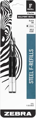 Zebra Pen F-Series Ballpoint Stainless Steel Pen Refill, Bold Point, 1.6mm, Black Ink, 2-Count in Saudi Arabia