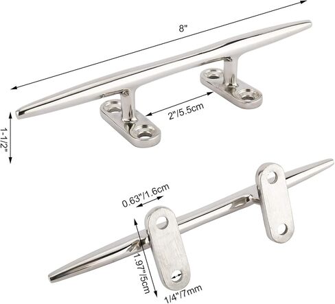 DasMarine 2 Pack Open Base Cleat,Casted 316 Stainless Steel Cleat,8 inch Length,1-1/2" Height,1/4" Fastener Cleat in Saudi Arabia