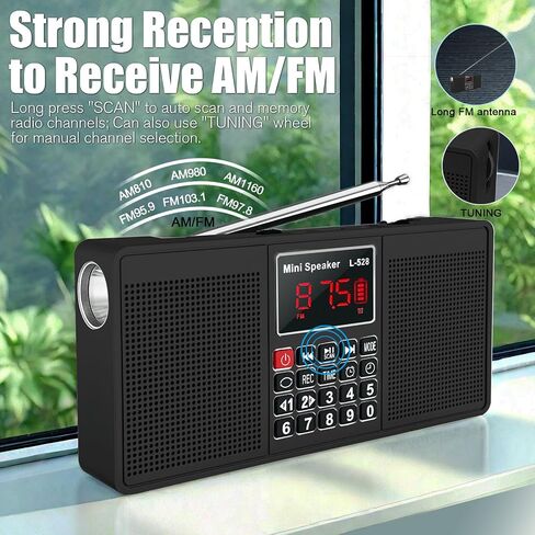 Radios Portable AM FM,Battery Powered Radio,Supports Micro SD Card/USB Flash Drive and Bluetooth MP3 Playback,Dual Speakers and Emergency Flashlight Suitable,for Home and Outdoors in Saudi Arabia