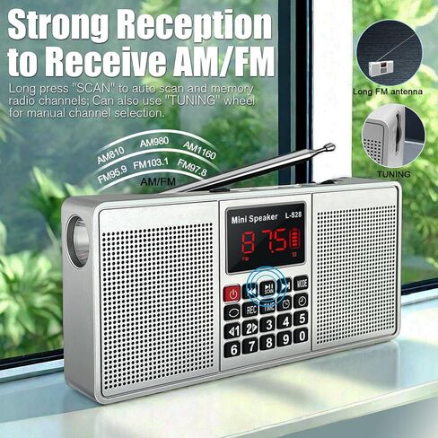 Radios Portable AM FM,Battery Powered Radio,Supports Micro SD Card/USB Flash Drive and Bluetooth MP3 Playback,Dual Speakers and Emergency Flashlight Suitable,for Home and Outdoors in Saudi Arabia