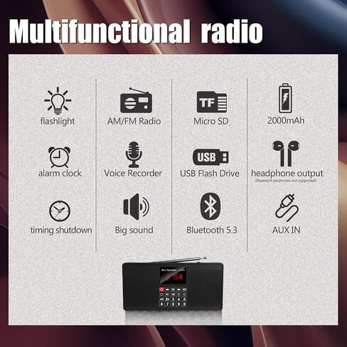 Radios Portable AM FM,Battery Powered Radio,Supports Micro SD Card/USB Flash Drive and Bluetooth MP3 Playback,Dual Speakers and Emergency Flashlight Suitable,for Home and Outdoors in Saudi Arabia