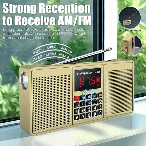 Radios Portable AM FM,Battery Powered Radio,Supports Micro SD Card/USB Flash Drive and Bluetooth MP3 Playback,Dual Speakers and Emergency Flashlight Suitable,for Home and Outdoors in Saudi Arabia